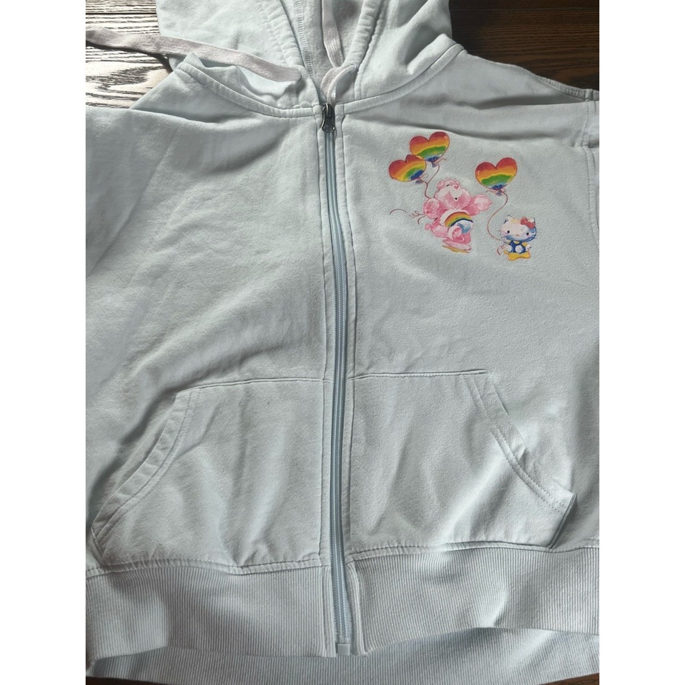 Hello Kitty & Friends X Care Bears Cropped  Zip Hooded Sweatshirt Blue M EUC